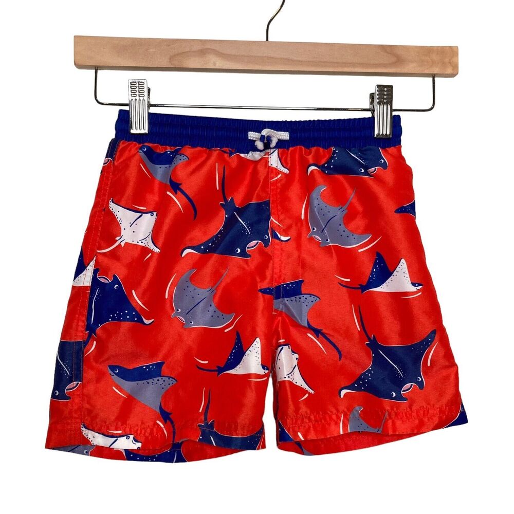 Mini Boden Boys Surfer Swim Trunks Mantarays 5-6Y Firecracker Red